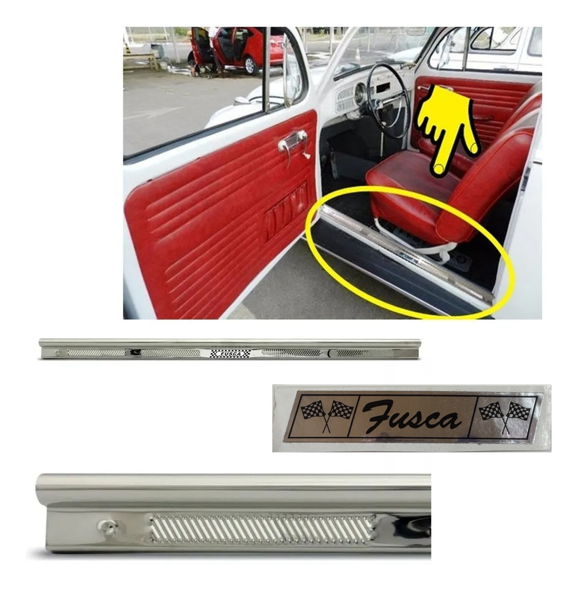 ペア ２個セット ドア シル スカッフ プレート スムース ガード アルミニウム製 FUSCA 接着剤付き 空冷ＶＷ VW T1 ビートル