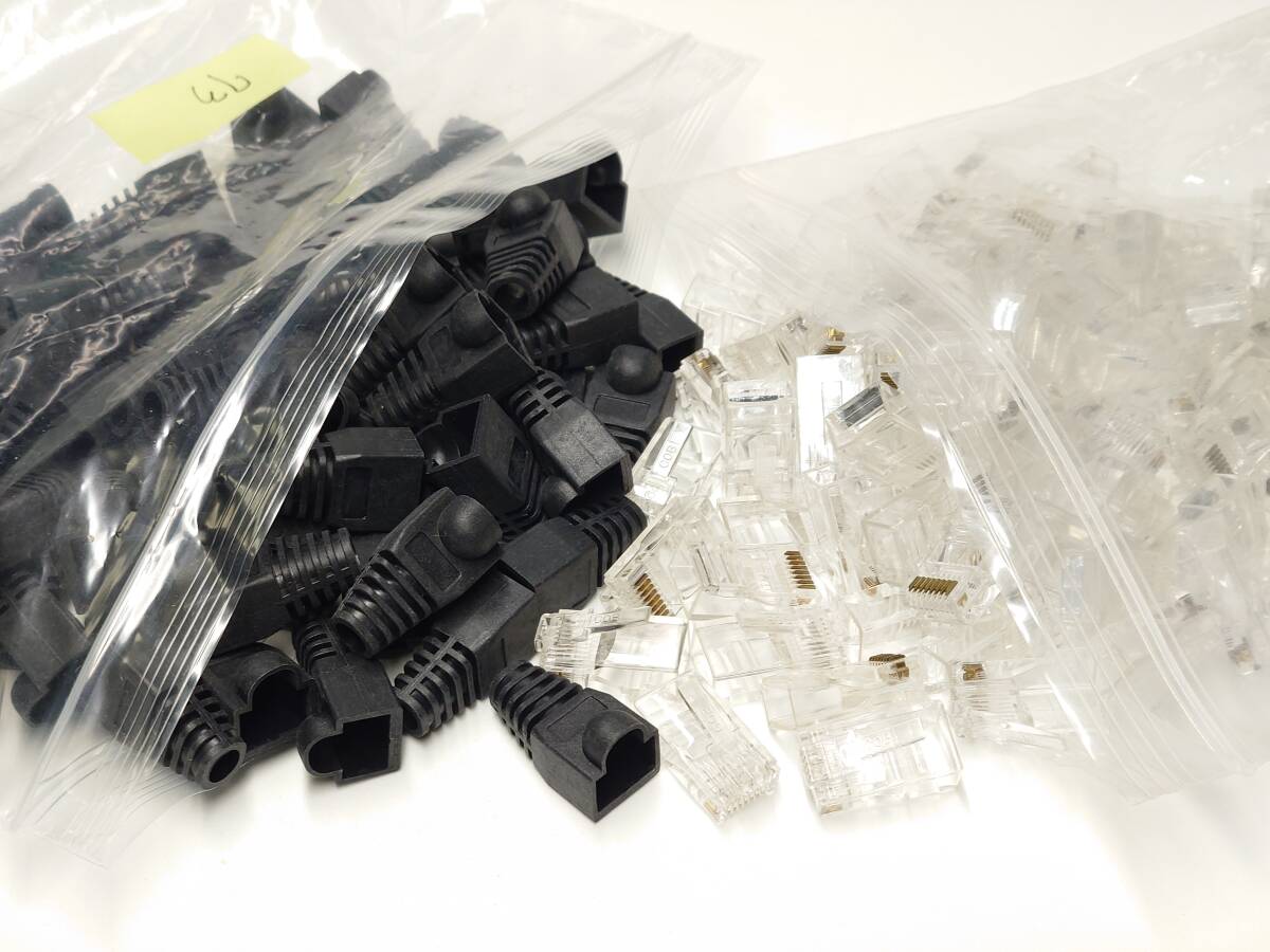 LANケーブル 用 RJ45 プラグ 73個 と ブーツ 84個 Cat5e 対応 単線 より線 両用■ LANコネクター カバー