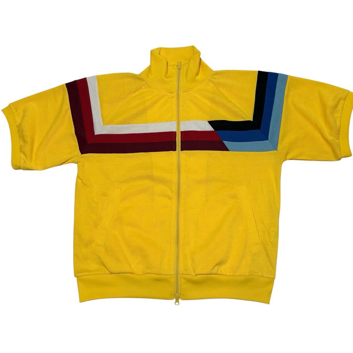 トラックジャケット ジャージ イエロー 古着 80s ヴィンテージ ジャケット 半袖　 ジャケット ヴィンテージ ポリエステル イエロー