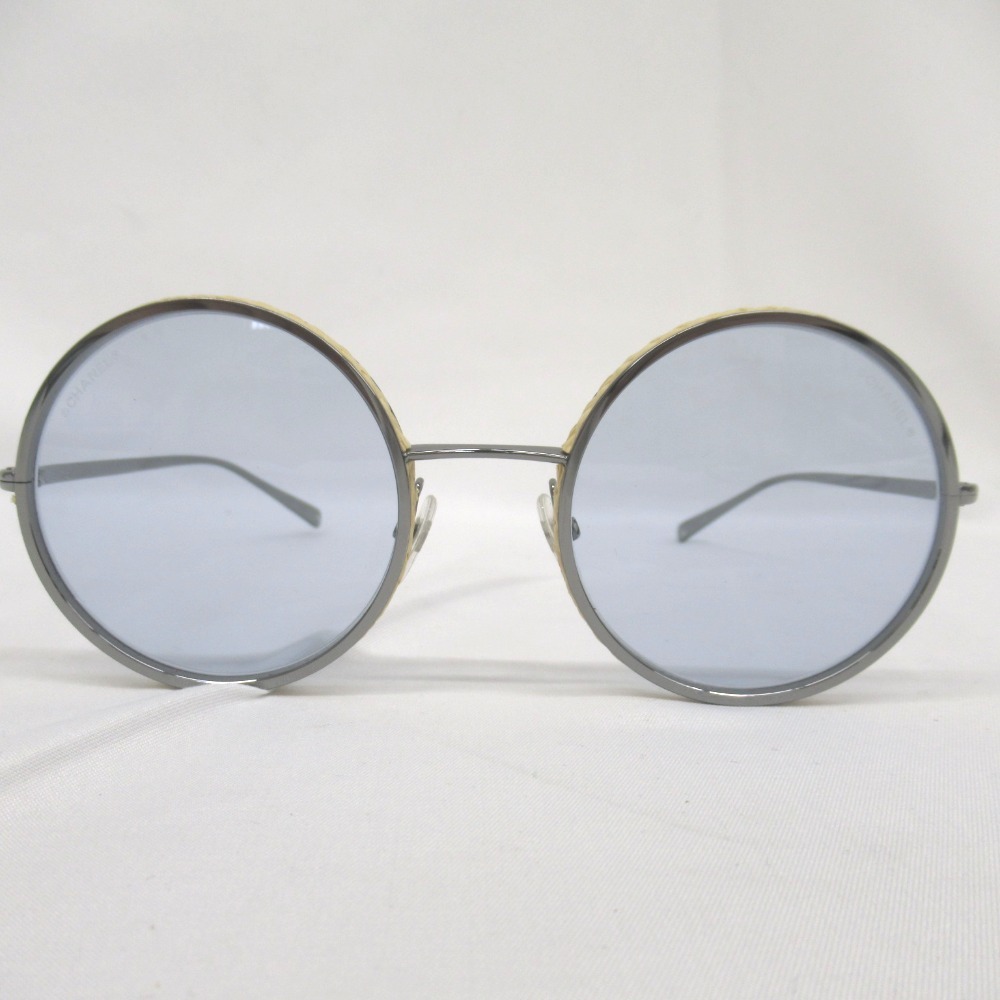 KR237041 シャネル サングラス 丸メガネ 4250 ユニセックス ライトブルー系 CHANEL 中古