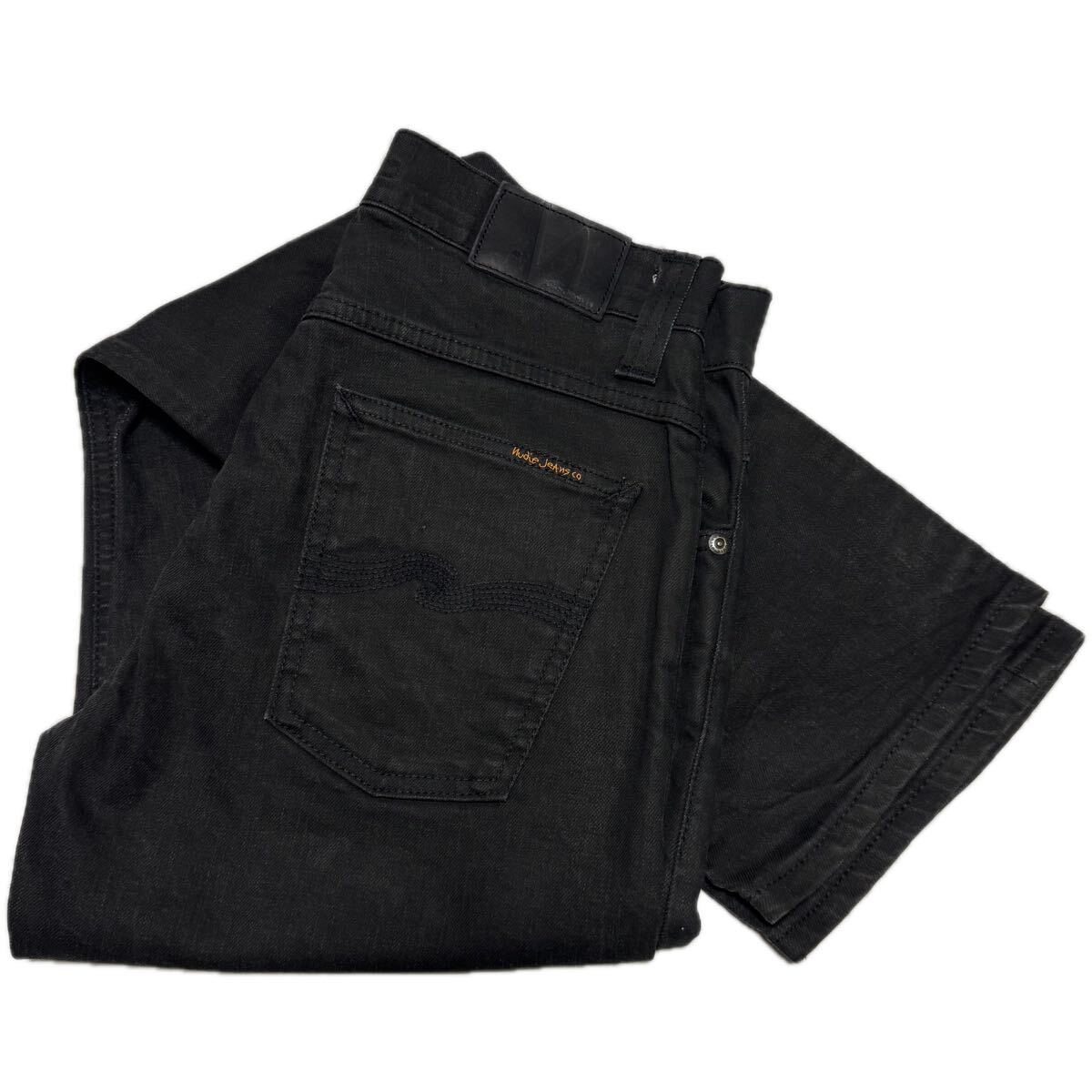 希少【nudie jeans ヌーディジーンズ【商品名】AVERAGE JOE DRY BLACK COATED DENIM/コーティング/ストレッチ デニム パンツ