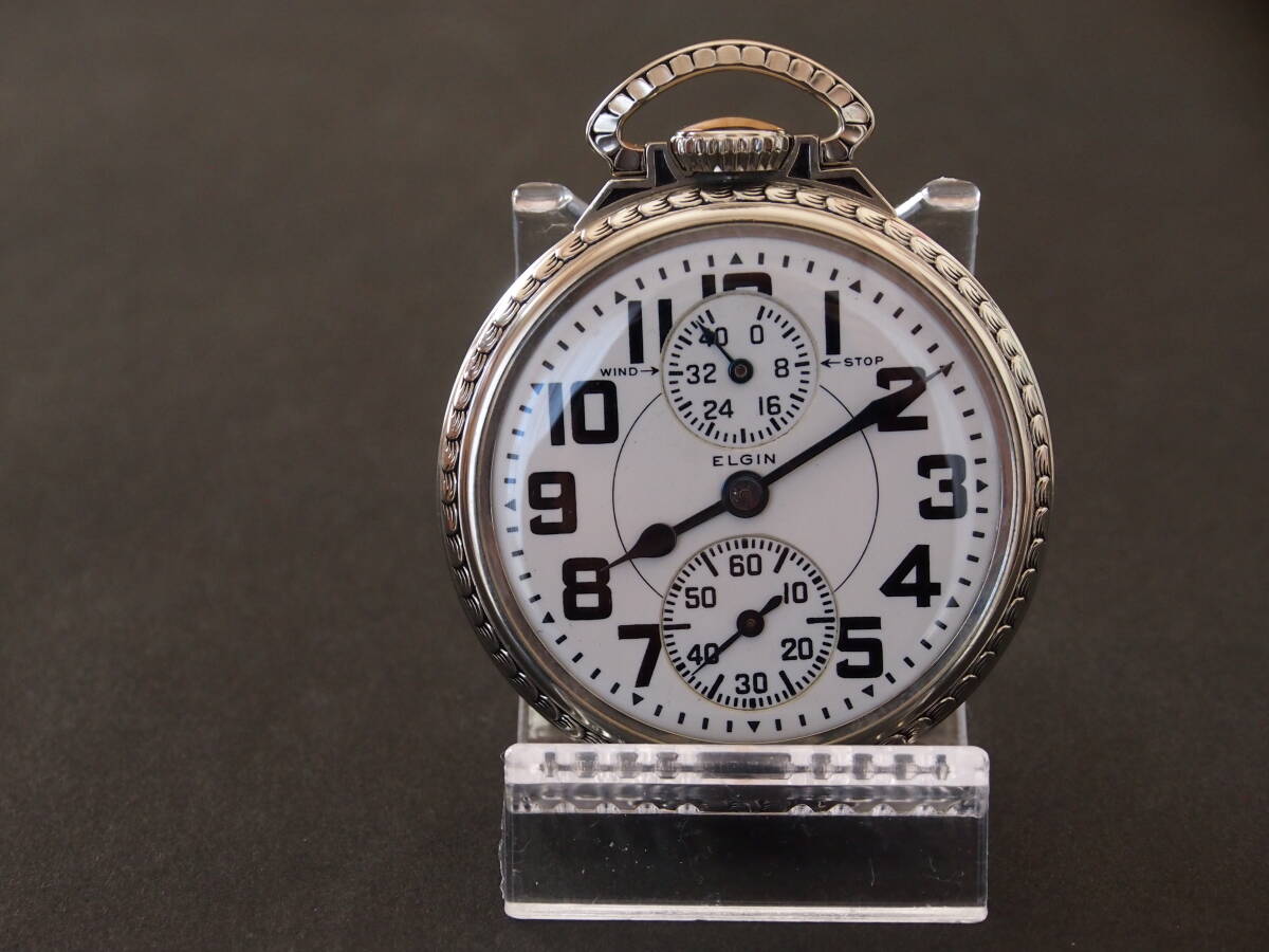 ELGIN エルジン　インジケーター パワーリザーブ　14Kプラチナ張り懐中時計 23石 　アール・デコ調 極美品　超レア・入手困難品