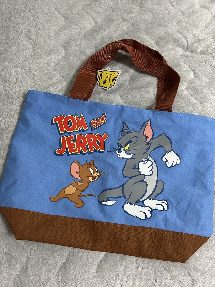 ☆未使用☆トムとジェリー スウェットトートバッグ／ファスナー付き、マチ付き／手さげ、カバン、学校や保育園に