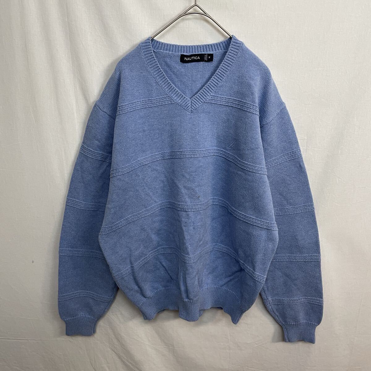 NAUTICA コットンニットセーター　古着　Mサイズ　ライトブルー