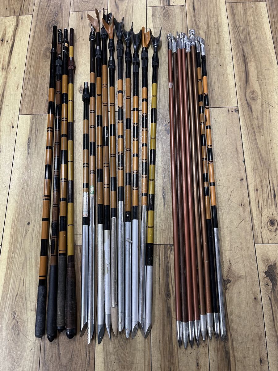 スノーピーク・カープ・ワールド・キラク・アズマ等ヘラブナ釣り用竿掛最大伸長170～190cm＋玉網柄＋フラシ受け棒大量セットへらぶな