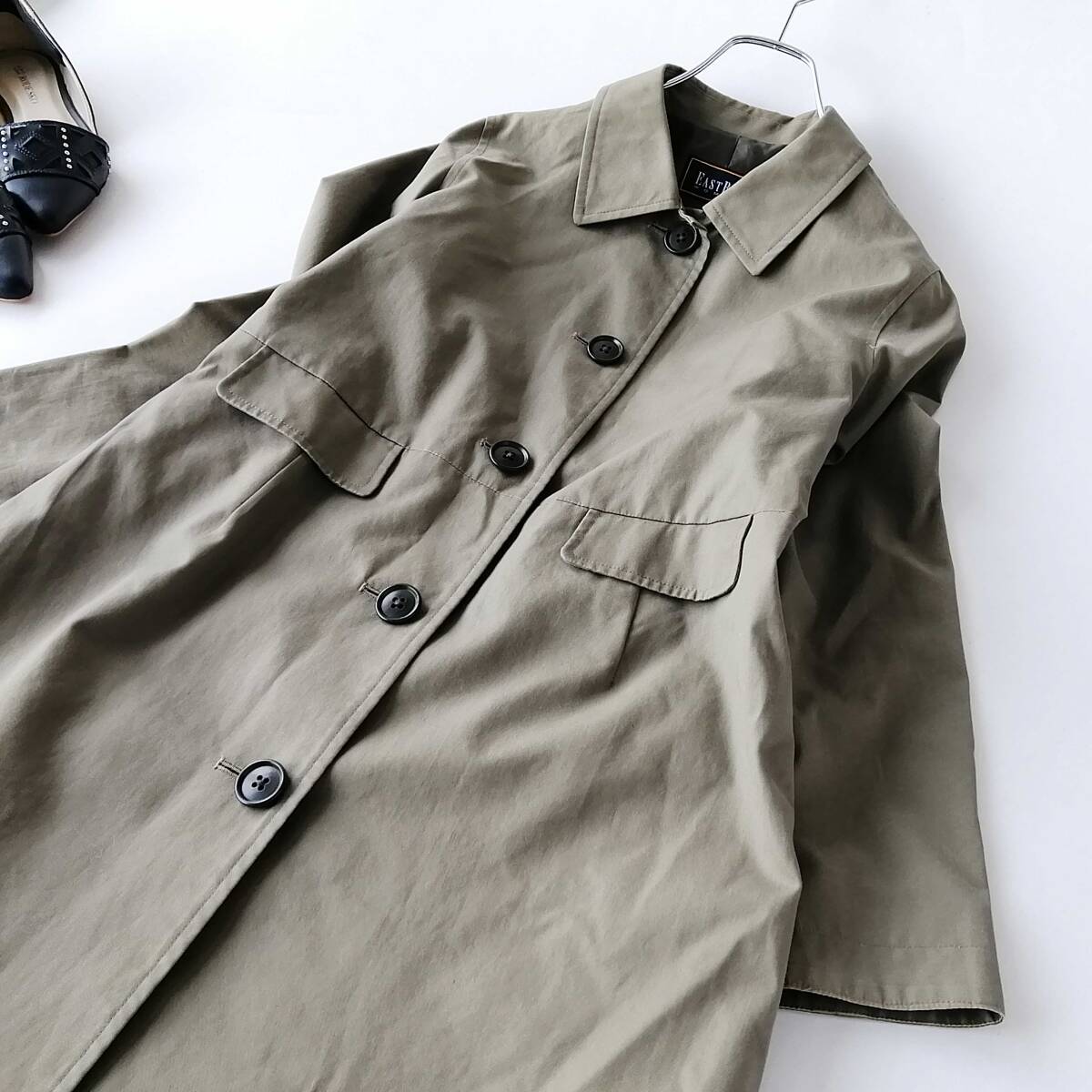 EASTBOY WOMAN イーストボーイ ウーマン レディース♪コットンコート ロングコート カーキ色 7号 260219ne【4点同梱で送料無料】