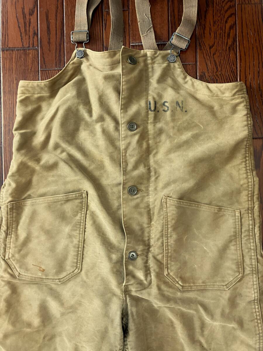 ビンテージ 40s USN N-1 デッキパンツ M オーバーオール 米軍 実物 ミリタリー 13スターボタン ステンシル 40年代 タロン コの字止め