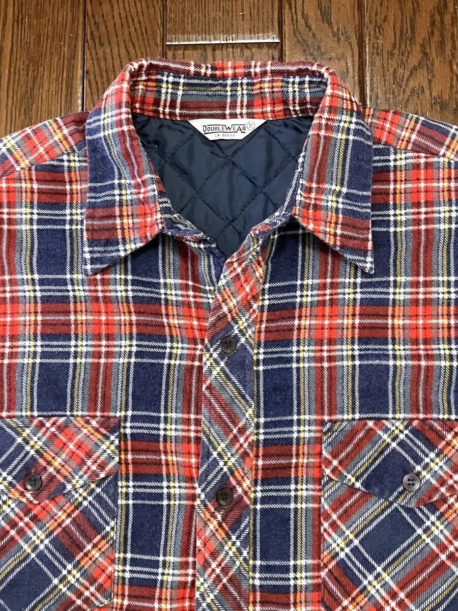 ダブルウェア DOUBLE WEAR ビンテージ 中綿入り キルティングライナー チェック ネルシャツ Ｌ 赤 紺 アメカジ 古着