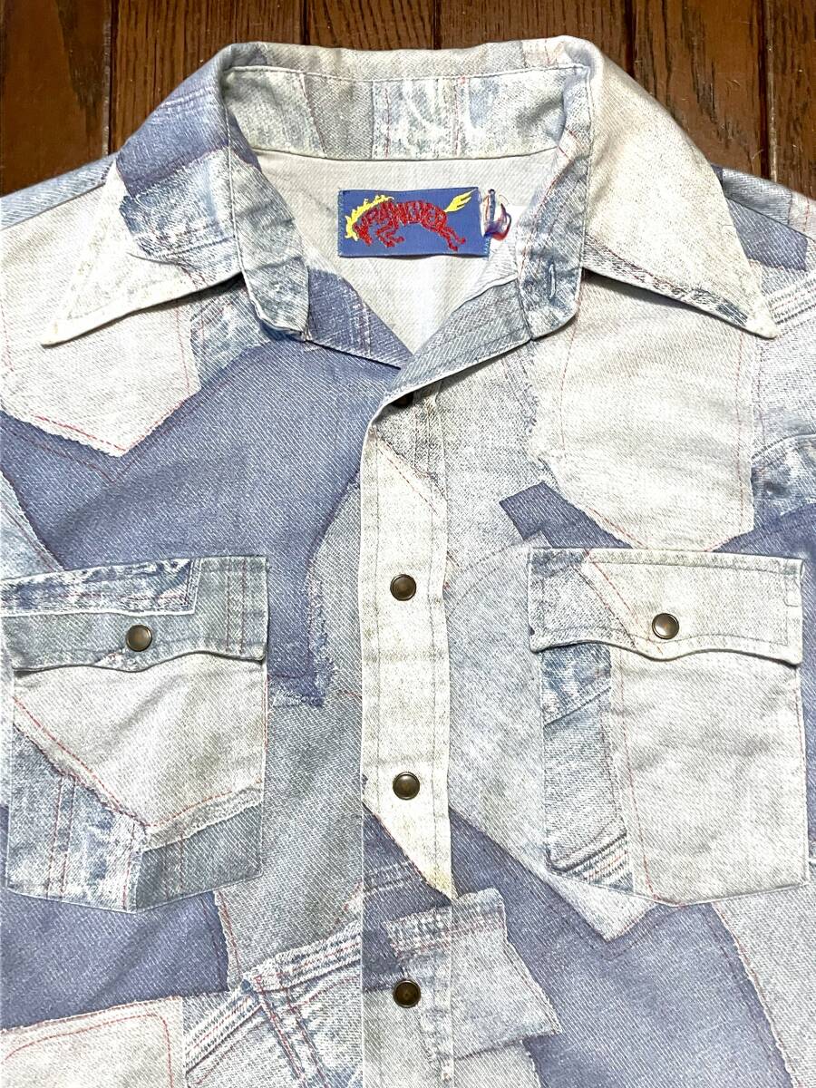USA製 70s ビンテージ ラングラー WRANGLER バッチワーク調 ファブリック ウエスタンシャツ カウボーイ ホースタグ ７０年代 アメリカ製