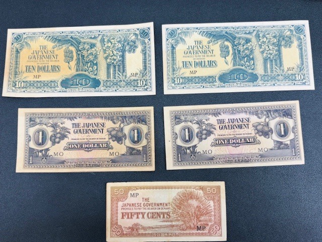 UWA(14567）大東亜戦争　マレー方面　に号10ドル　1ドル　50セント　当時物　アンティークコレクション
