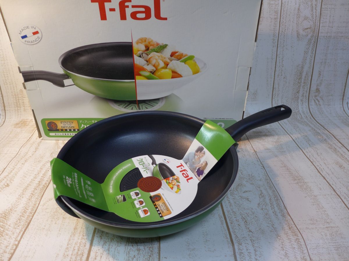 ★a523 T-fal ティファール ウォックパン 28㎝ディヒューザル クローバー 調理器具 フライパン/100