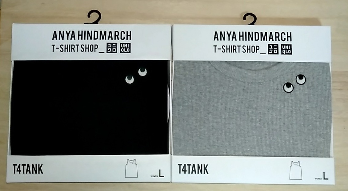 [m17302y z] UNIQLO×ANYA HINDMARCH T4TANK タンクトップ Lサイズ ブラック、グレー　ユニクロ×アニヤハインドマーチ