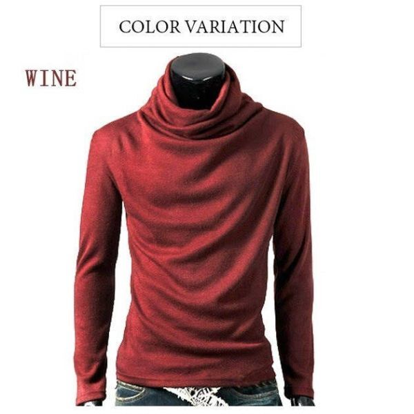 レッド M アフガン タートルネック 長袖 Tシャツ カットソー カジュアル メンズ シンプル 無地 ストリート系 シャツ シンプル
