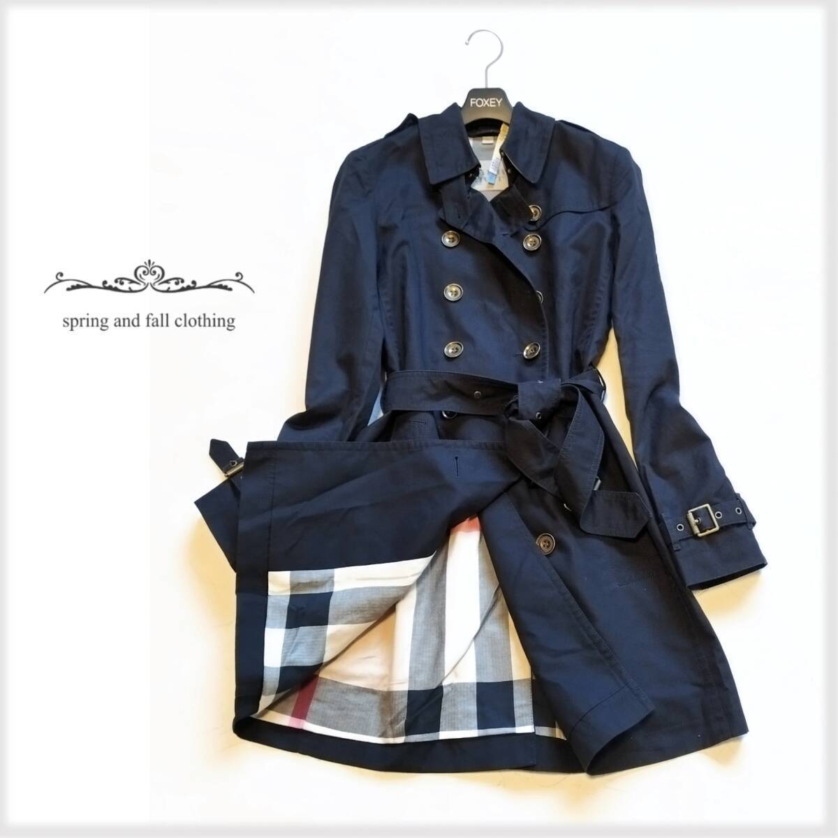 ＊ バーバリー ブリット BURBERRY BRIT ＊コットン100％ ポプリン 裏地メガチェック トレンチコート♪ブラックUK8（M）レディース♪T9