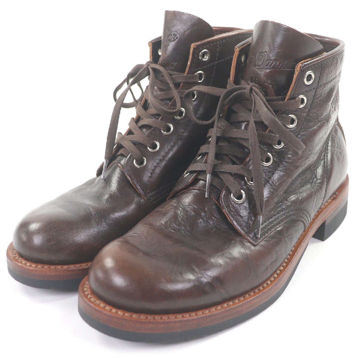 良品□Danner ダナー D511010 ロゴ型押し コードバン レースアップ アンクルブーツ タンカーブーツ レザーブーツ ブラウン 7 箱付 メンズ