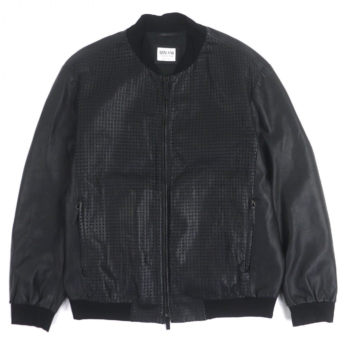 極美品▼ARMANI COLLEZIONI アルマーニコレッツォーニ ダブルジップアップ ブルゾン ラムレザージャケット ブラック 58 正規品 メンズ