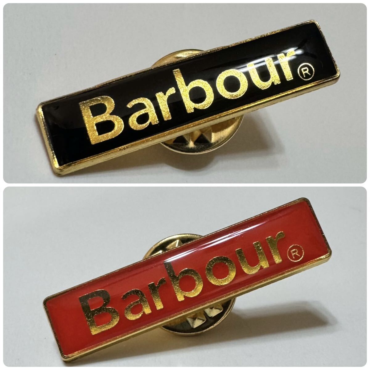 【2個セット】ブラック×ゴールド/オレンジ×ゴールドBarbour ピンバッジ ピンズ
