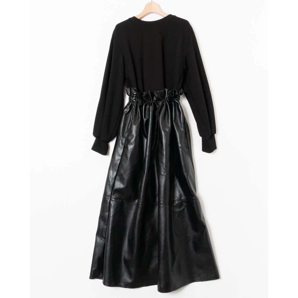 RE:EDIT リエディ ドッキング ワンピース スエット フェイクレザー ロング Mサイズ ポリ レーヨン 合皮 ブラック レディース 婦人 ドレス