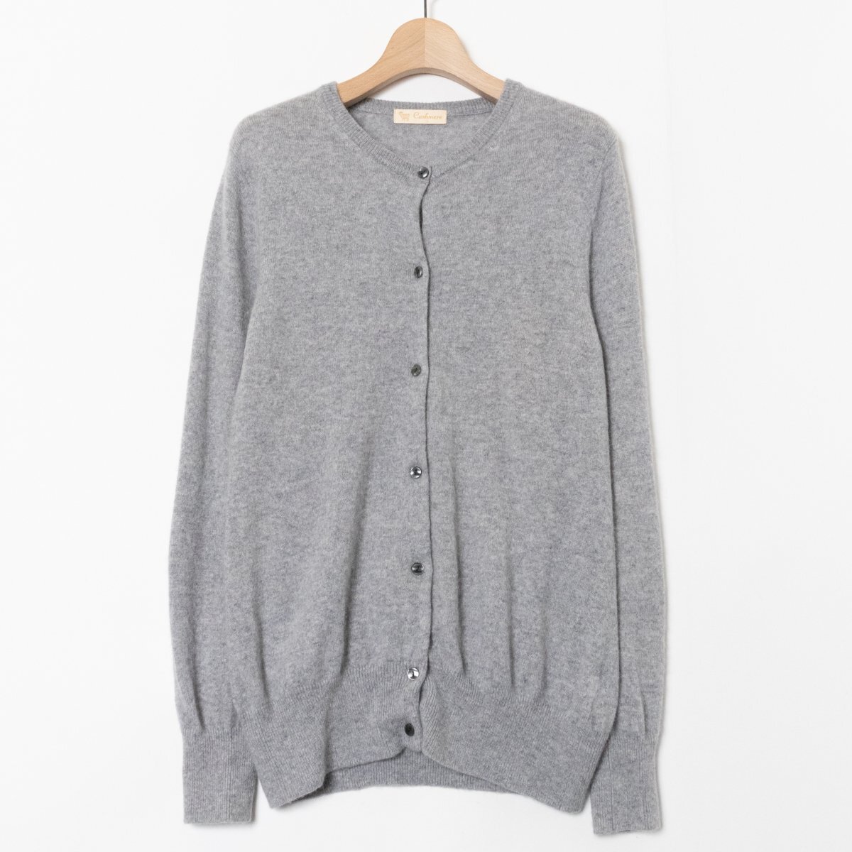 Cashmere カシミヤニットカーディガン Lサイズ カシミヤ100％ グレー クルーネック 綺麗め 羽織り 上品 シンプル 上質素材 婦人 レディース