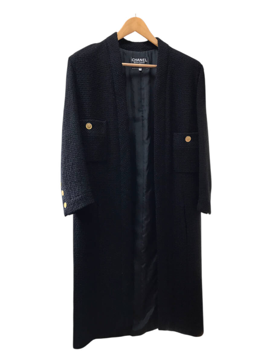サイズ38 CHANEL BOUTIQUE シャネル 濃紺 ブラック ヴィンテージ 黒 ツイード ロングコート