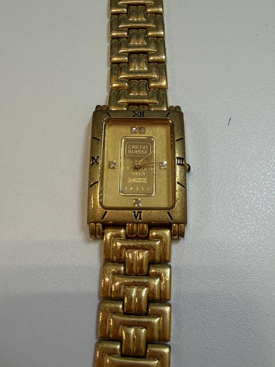 209★ELGIN エルジン FK-928-C FINEGOLD ファインゴールド 999.9 GOLD INGOT 1g クォーツ 腕時計 ゴールドカラー メンズ 不動 竜頭〇