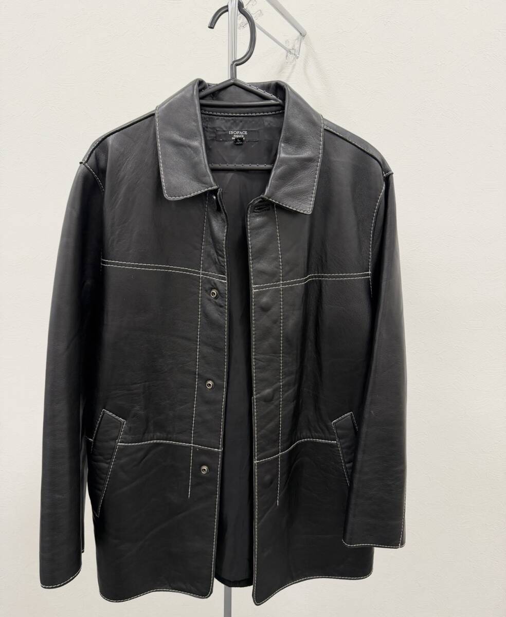 206★ISOFACE Designed by SHIN KANG SK メンズ 羊革 ラム レザーコート 美品 レザージャケット 革ジャン ブラック ステッチ L 100サイズ