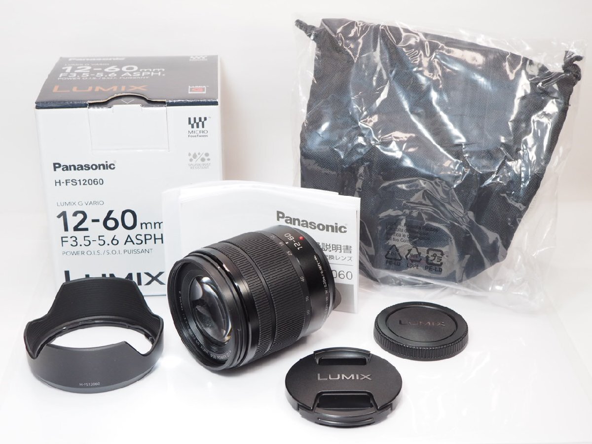 【 美品 】 Panasonic LUMIX G VARIO 12-60mmF3.5-5.6 POWER O.I.S H-FS12060 純正フード 元箱付 パナソニック [管PN7804