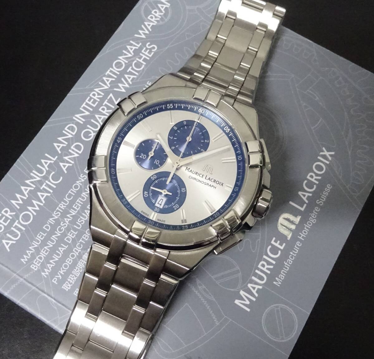 Maurice Lacroix モーリスラクロア アイコン クロノグラフ AI1018 シルバー文字盤 44mm メンズ 国際保証書あり 純正内外箱あり 本物