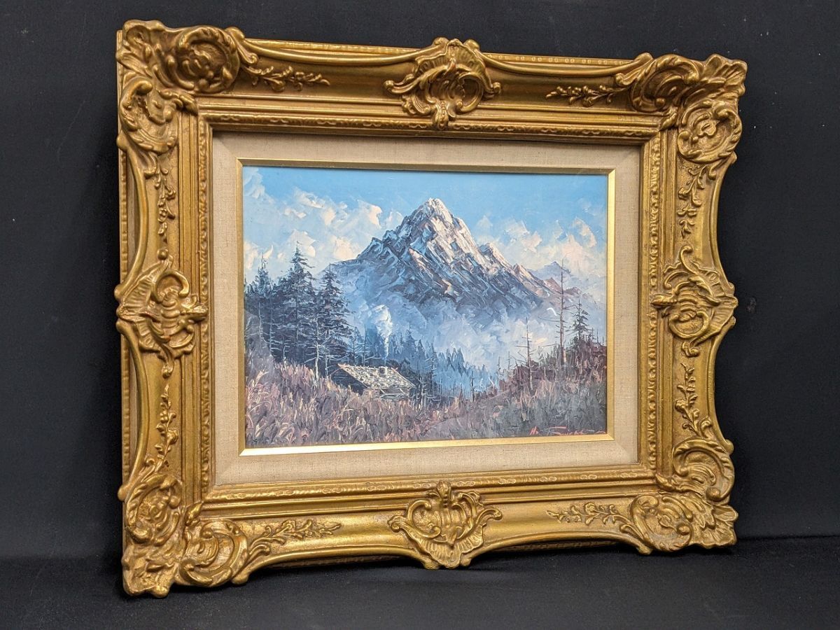 M334 【複製画】剣岳の遠望 沢悟春夫 F4 山岳風景 高級額装 ガラス板/140