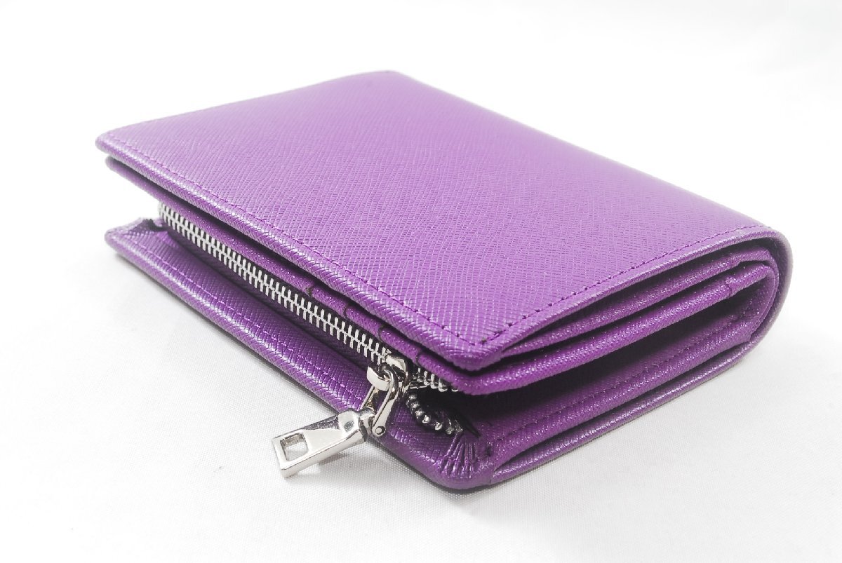新品未使用品 スプリットレザー 二つ折り財布 紫 メンズ レディース 小銭入れ カードケース ポケット 多機能 ファスナー
