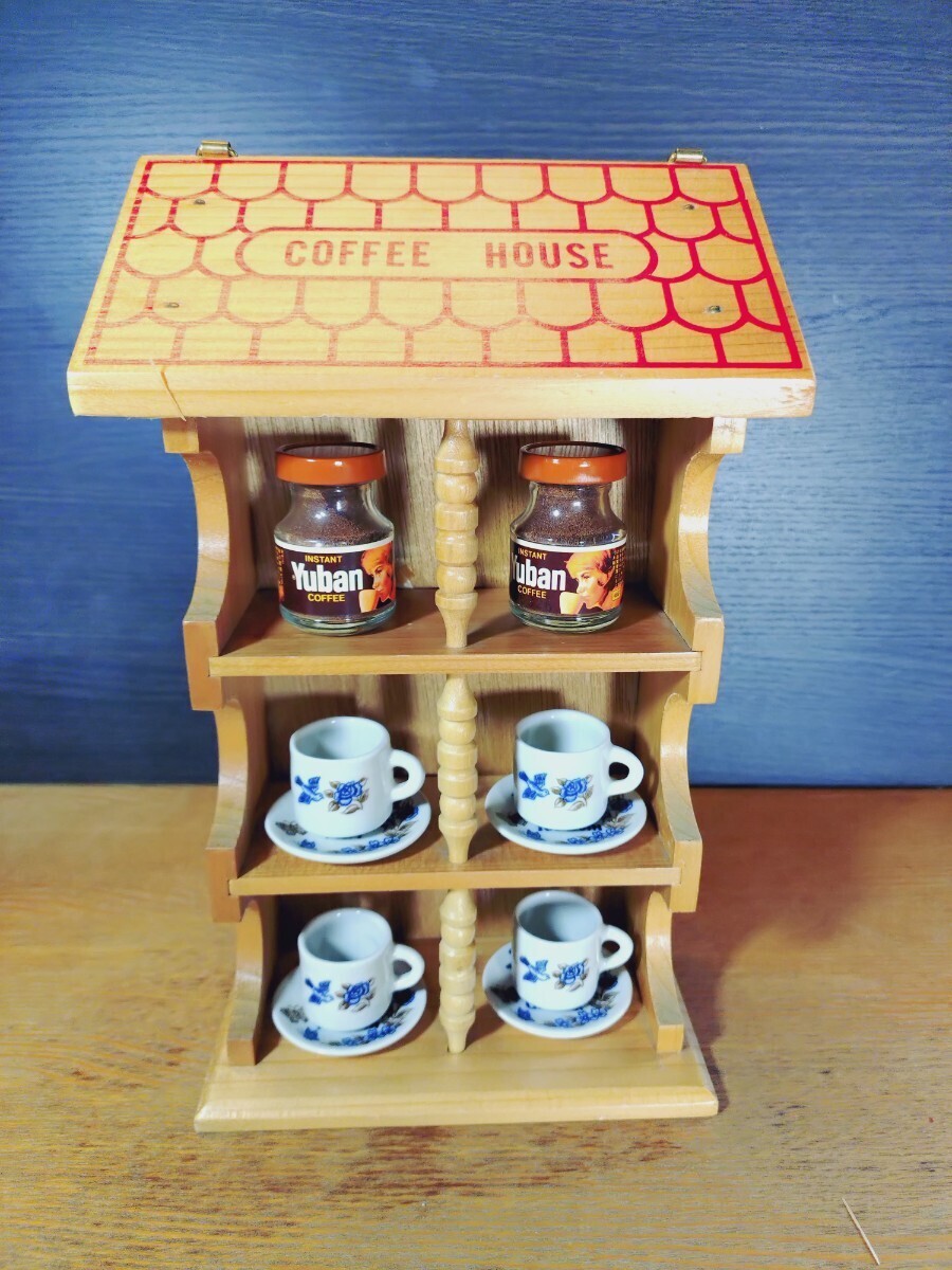 ミニチュア 食器棚 コーヒー 食器 陶器 木製 アンティーク 当時物