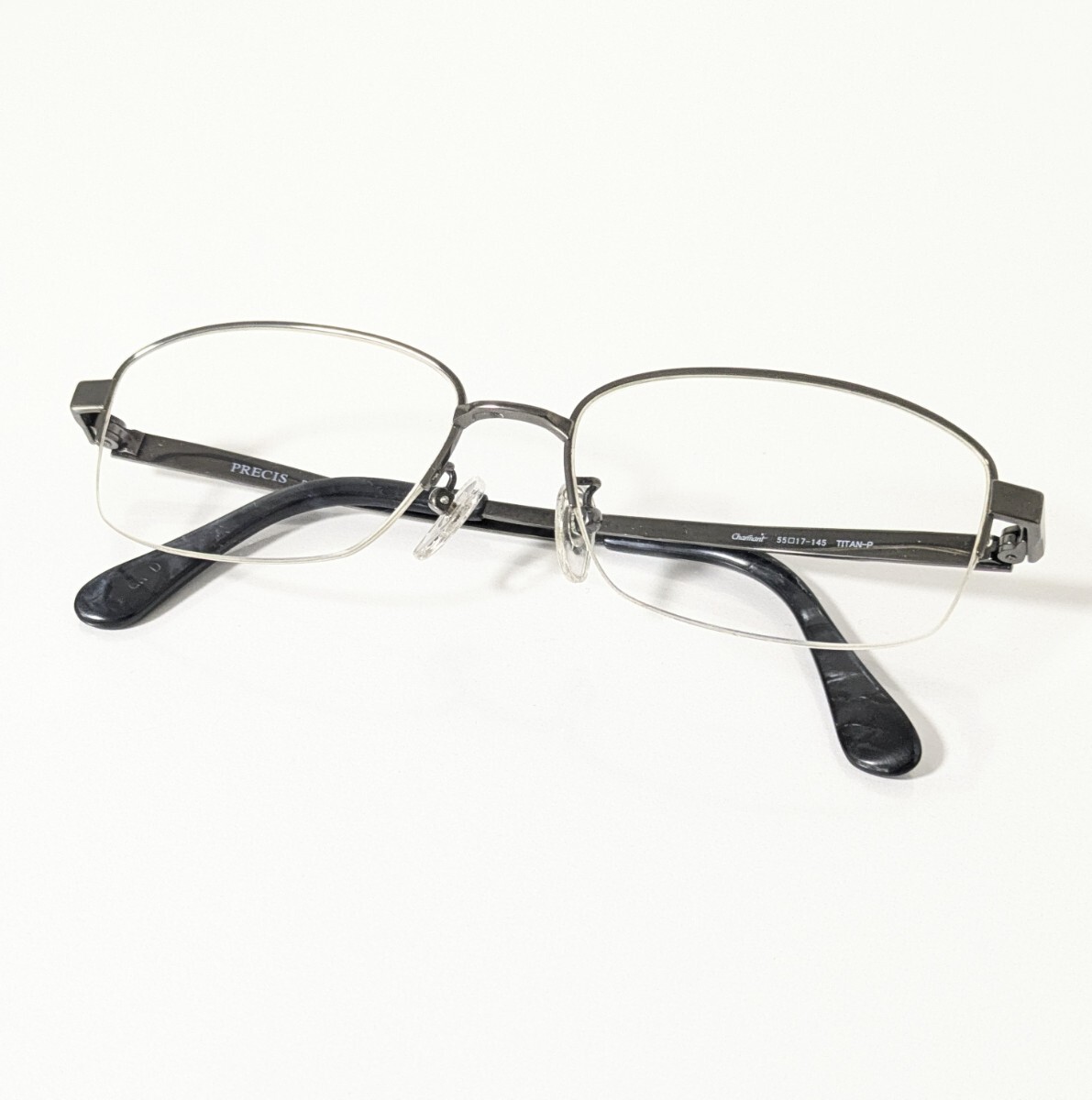 《 長谷川博己風 》Charmant シャルマン 度入り眼鏡 ハーフリム スクエア型 ガンメタルシルバー　ビジネス フォーマル 知的なメガネ　美品