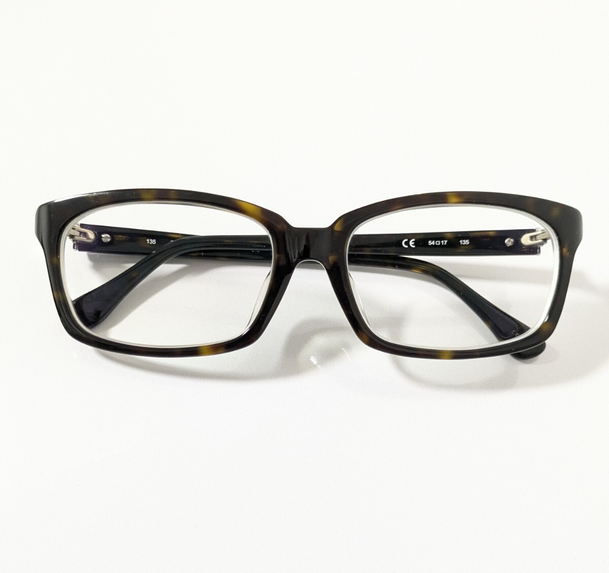 《Calvin Klein》カルバンクライン　定番人気のスクエア型メガネ 度入り眼鏡　ダークデミブラウン×シルバーカラー　太セル　美品　