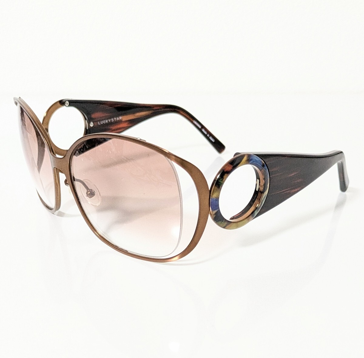 《LUCKYSTAR mika ninagawa》蜷川実花 サングラス　バタフライ型大きいレンズ　マルチ×ウッド調ボルドー×ブロンズカラー　日本製　美品　