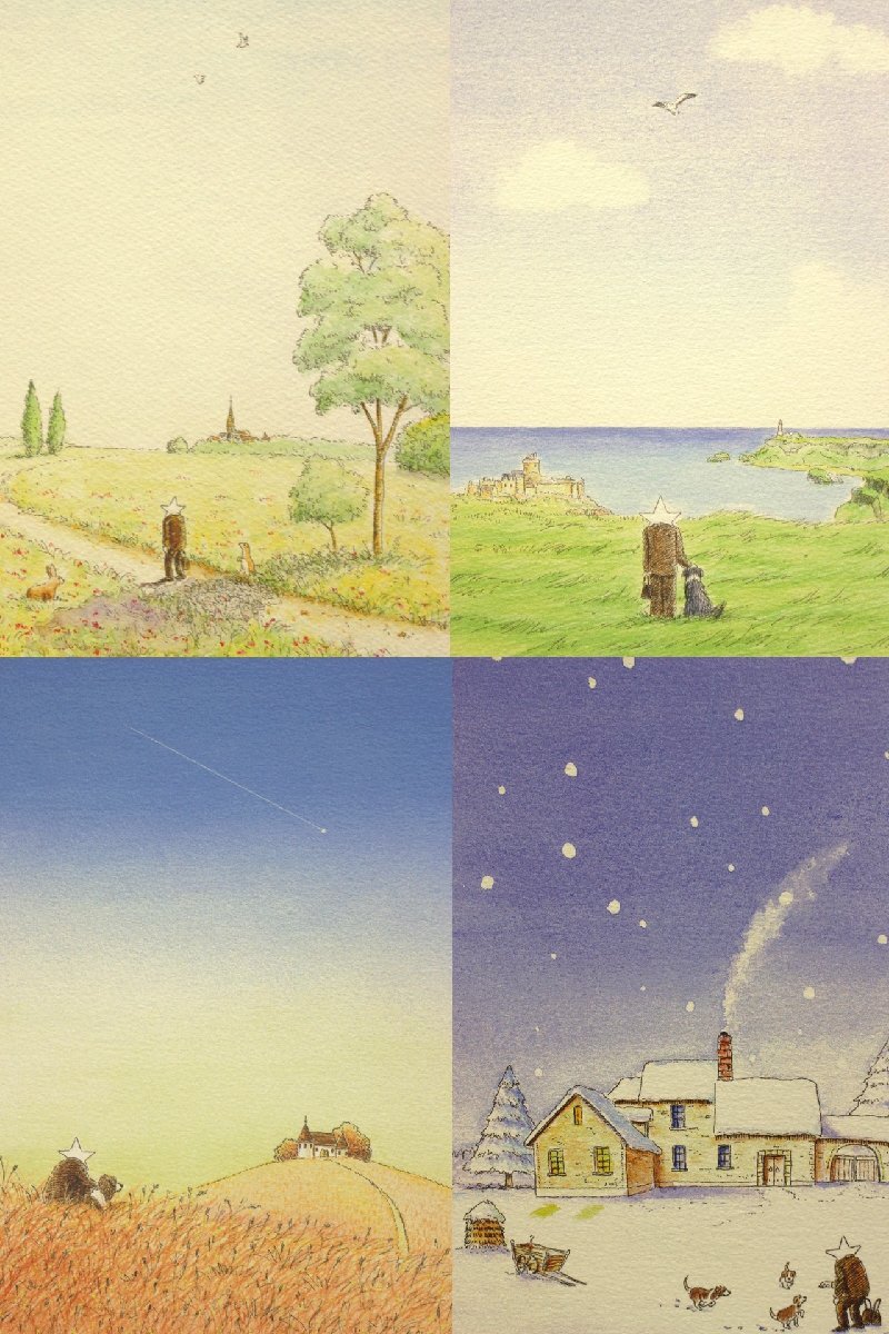 【董芸】はせがわいさお 筆 『星からの贈り物～春夏秋冬～ リトグラフ 四葉 作品のみ [D1911]