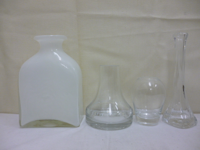 【【M46243】ガラス 花瓶 4点 一輪挿し フラワーベース ミニ花器 クリアガラス 長角瓶 オパールガラス調 ボブクラフト？ 詳細不明
