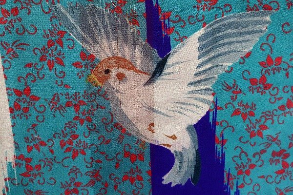 【送料無料】人気柄！アンティーク 小紋 雀 スズメ 鳥 身丈146cm 大正ロマン レトロ 正絹 仕立て上がり kimono 着物フィ 20716