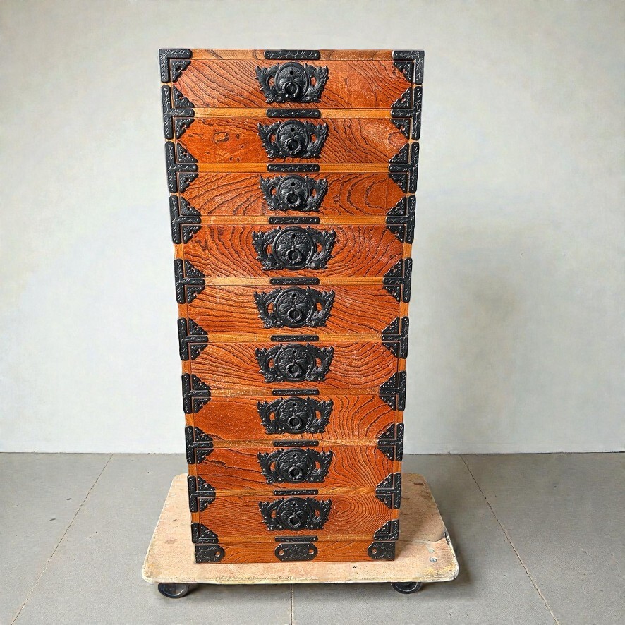 岩谷堂タンス 箪笥 鍵付き 民芸家具 9段 チェスト 小物箪笥 和家具 和モダン アンティーク 昭和レトロ 希少 当時物 直接引取歓迎 家財便C