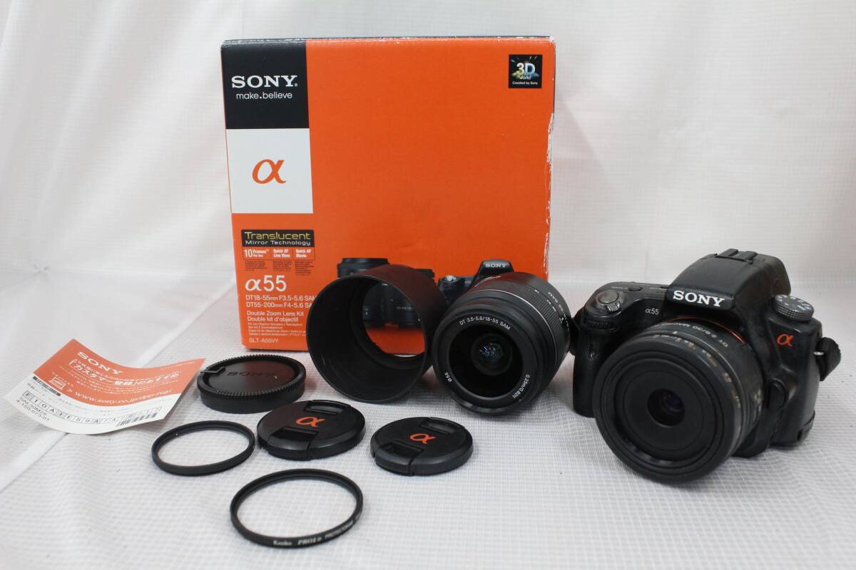 【返品保証】 【元箱付き】ソニー Sony a55 SLT-A55V 18-55mm F3.5-5.6 SAM DT 30mm F2.8 MACRO SAM デジタル一眼 e6424