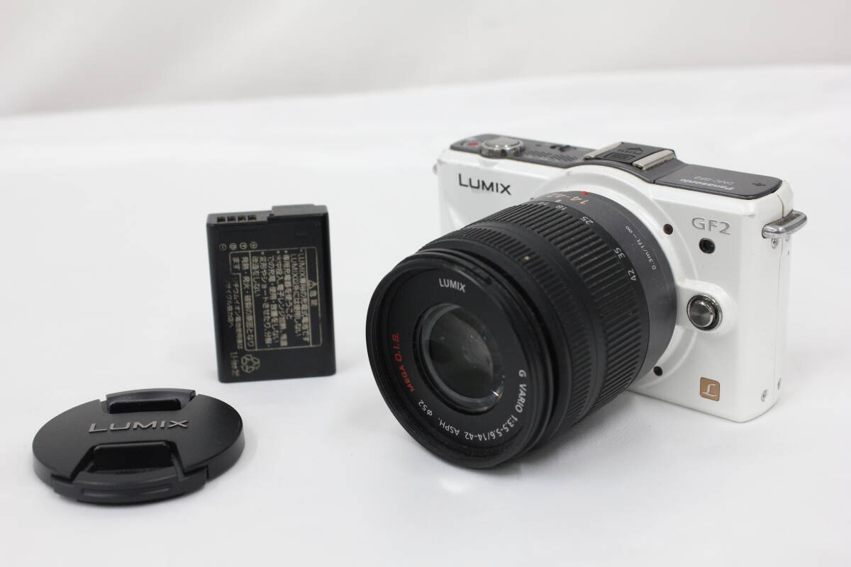 【返品保証】 パナソニック Lumix DMC-GF2 Lumix G VARIO 14-42mm F3.5-5.6 ASPH MEGA O.I.S バッテリー付き ミラーレス一眼 e6238