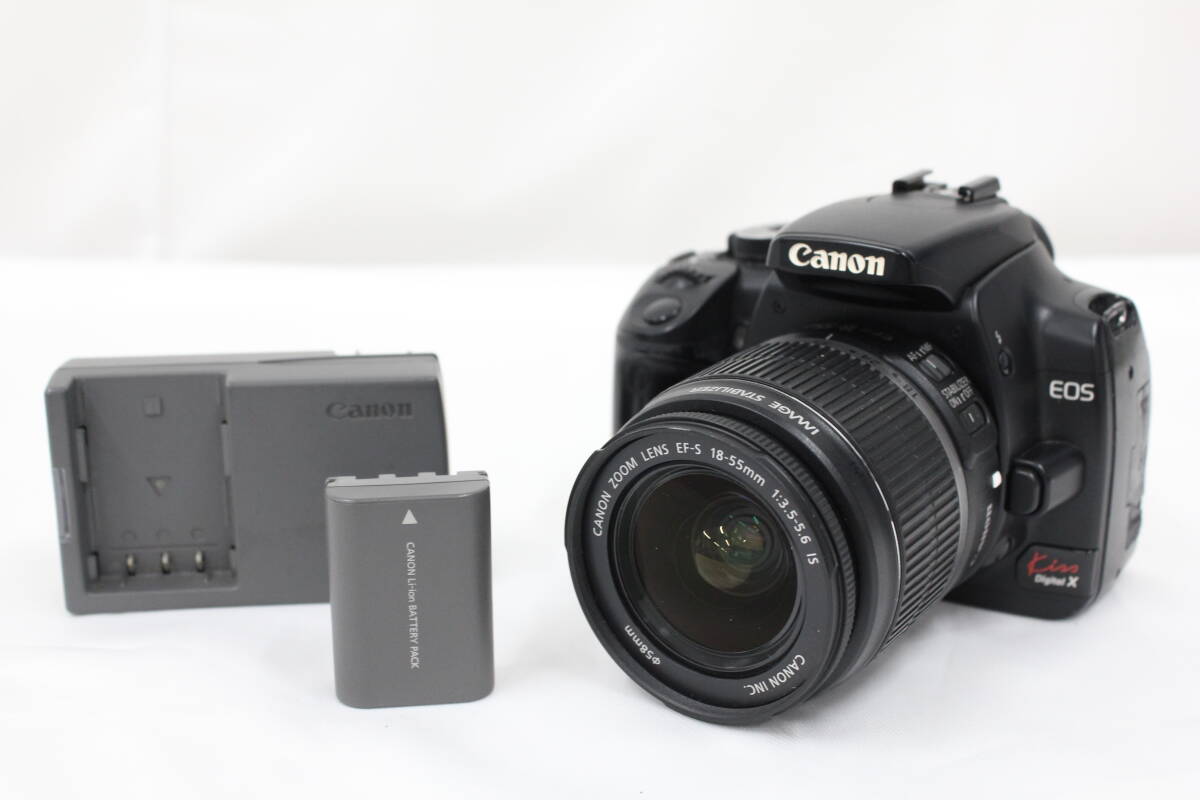 【返品保証】 キャノン EOS Kiss Digital X CANONZOOM LENS EF-S 18-55mm F3.5-5.6 IS バッテリー チャージャー付き デジタル一眼 e6242