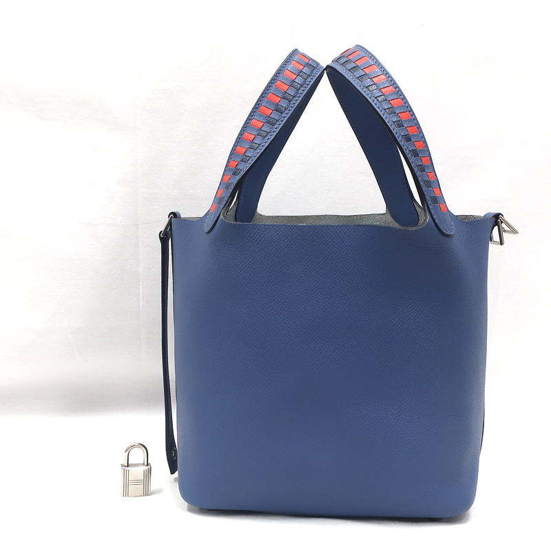 HERMES／エルメス　ピコタンロックＰＭ トレサージュ ヴォーエプソン　ブルーブライトン　C刻印　ハンドバッグ　700120132