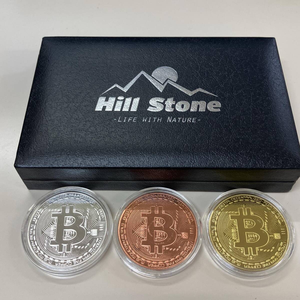 I2602-0627　Hillstone　ビットコイン　レプリカ　3枚セット　ヒルストーン　コイン　メダル　箱傷み　宅急便コンパクト