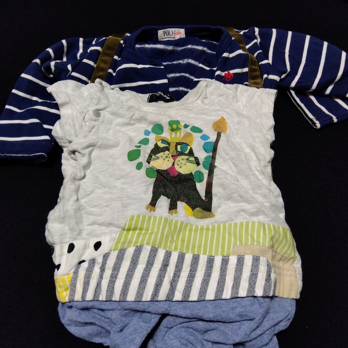 【送料無料】 ベビー服 80 2枚セット ロンパース ベビー 長袖 1枚 半袖 1枚 ポロベビー POLO BABY 80-3