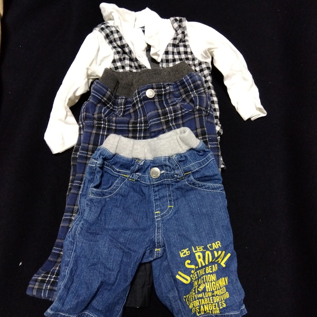 ベビー服 80 3枚セット オーバーオール ズボン オシャレ着 お出かけ 長袖 長ズボン ジーンズ 80-6