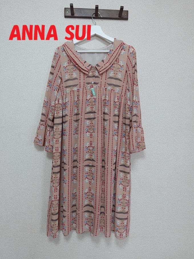 クリーニング済み☆ANNA SUI　アナスイ　長袖　シフォンワンピース　S