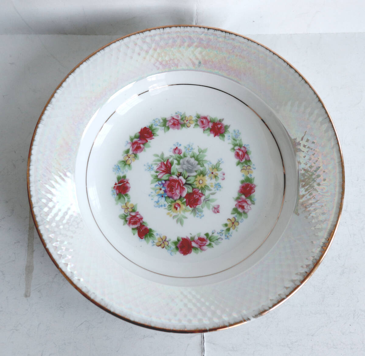 【新品未使用】　三洋陶器　【SANYO TOKI】　ラスター彩　★　薔薇　★　プレート　大皿　★　5客組　金縁　★　昭和レトロ　★　当時物