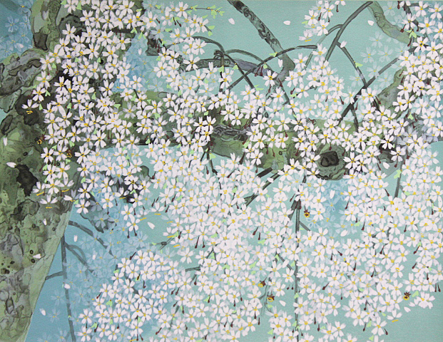 ■☆中島千波 【三宝院の桜花（「雪・月・花」のうち「花」）】 リトグラフ 直筆サイン 印章有り エディション有り