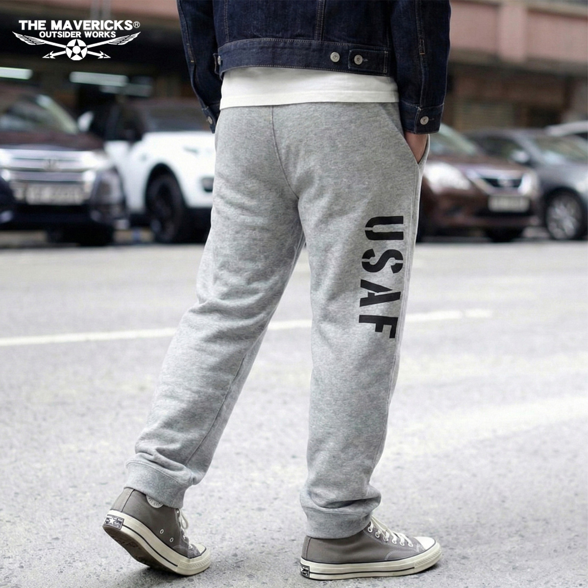 スウェットパンツ XL メンズ USAF エアフォース MAVERICKS ブランド 裏起毛 ミリタリー 杢グレー