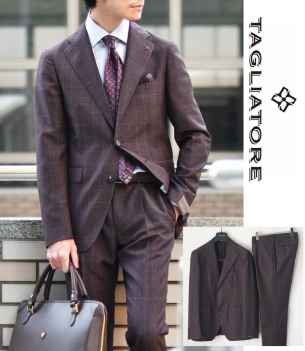 165,000円新品タグ付き【タリアトーレ】春夏モデル チェック柄 2Bシングルスーツ 50 ハンガー、ラペルピン付き v8037